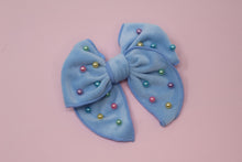 Load image into Gallery viewer, Blue Plush &amp; Pearled Large Remi Bow (Alligator Clip Only)
