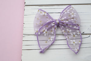 Glitter Daisies Tulle Medium Remi Bow (Alligator Clip Only)