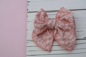 Embossed Floral Medium Remi Bows (Alligator Clip Only)